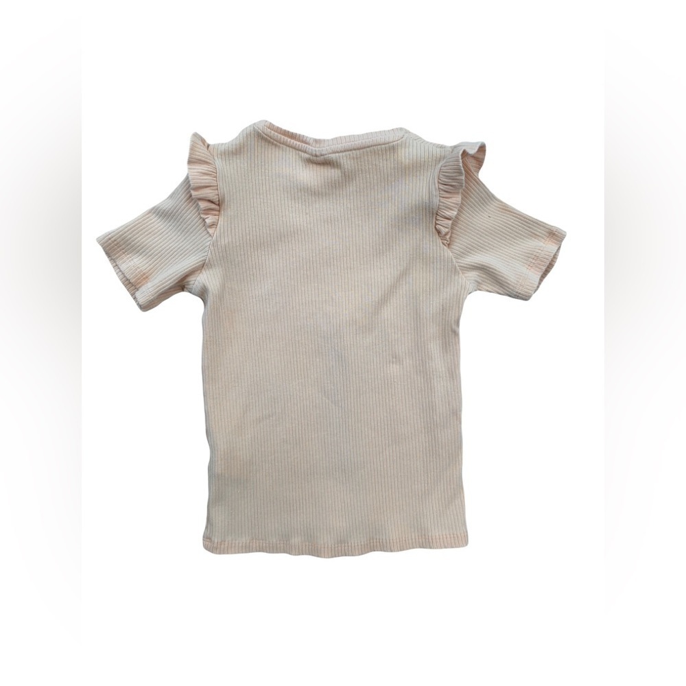 Zara Size 9 Light Peach Ribbed Ruffle Tee - Picture 2 of 6